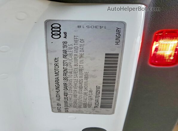TRUC5AFV7G1029187 2016 AUDI TT White Widok komory silnika