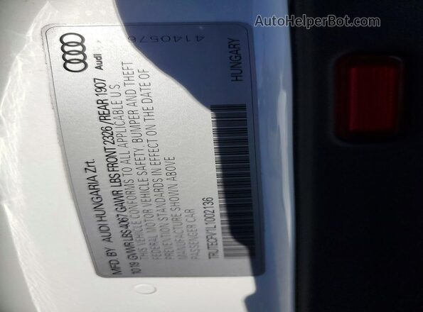 TRUTECFV1L1002136 2020 AUDI TT White Вид підкапотного простору