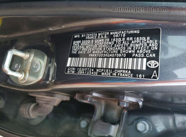 VNKKTUD3XGA070970 2016 TOYOTA YARIS Серый Вид подкапотного пространства