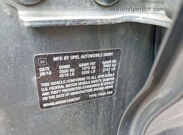 W04GL6SX6K1006797 2019 BUICK REGAL Серый Вид подкапотного пространства