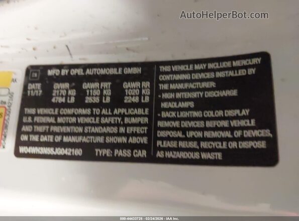 W04WH3N55JG042160 2018 BUICK CASCADA Желтый Вид подкапотного пространства