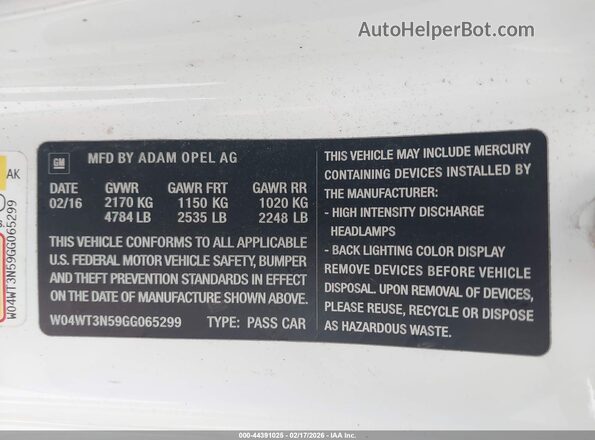W04WT3N59GG065299 2016 BUICK CASCADA Белый Вид подкапотного пространства