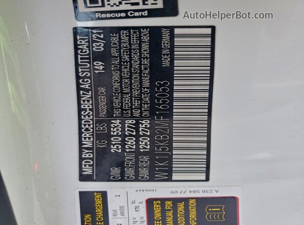 W1K1J5KB2MF165053 2021 MERCEDES-BENZ E White Вид підкапотного простору