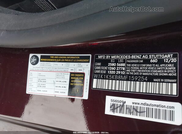 W1K1K5KB8MF159254 2021 MERCEDES-BENZ E-CLASS Темно-бордовый Вид подкапотного пространства