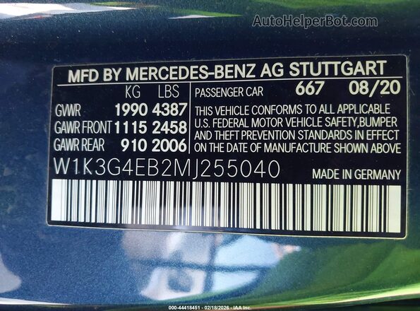 W1K3G4EB2MJ255040 2021 MERCEDES-BENZ A 220 Dark Blue Widok komory silnika