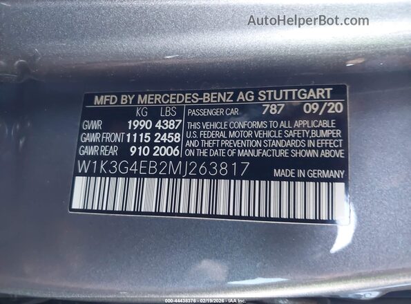 W1K3G4EB2MJ263817 2021 MERCEDES-BENZ A 220 Серый Вид подкапотного пространства