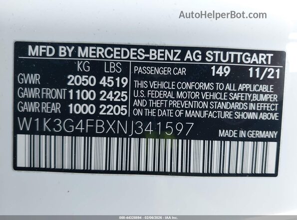 W1K3G4FBXNJ341597 2022 MERCEDES-BENZ A 220 Белый Вид подкапотного пространства