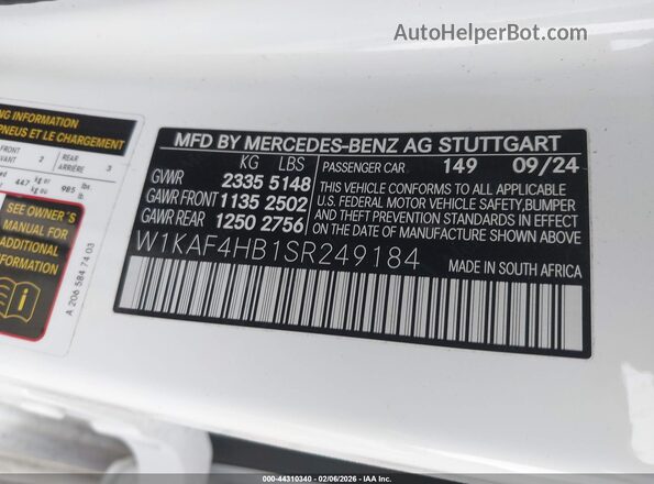W1KAF4HB1SR249184 2025 MERCEDES-BENZ C-CLASS Белый Вид подкапотного пространства