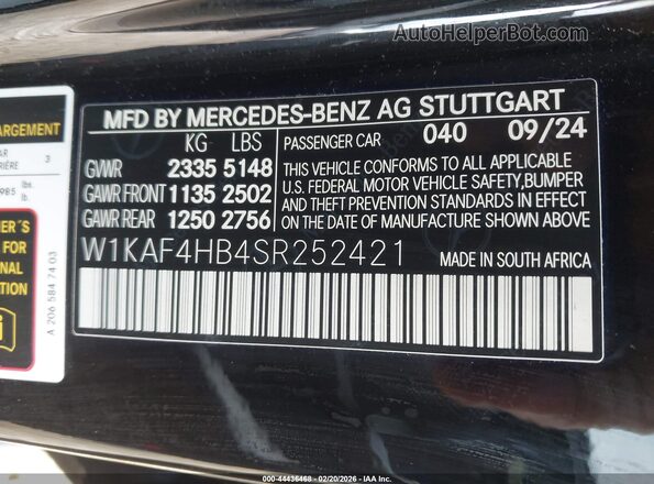 W1KAF4HB4SR252421 2025 MERCEDES-BENZ C-CLASS Черный Вид подкапотного пространства