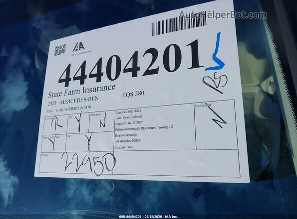 W1KCG4EB8PA042470 2023 MERCEDES-BENZ EQS 580 Серый 