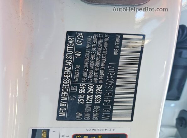 W1KLF4HB1SA096071 2025 MERCEDES-BENZ E Белый Вид наклейки с VIN-кодом