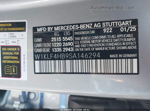 W1KLF4HB9SA146294 2025 MERCEDES-BENZ E-CLASS Silver Vista del compartimento del motor