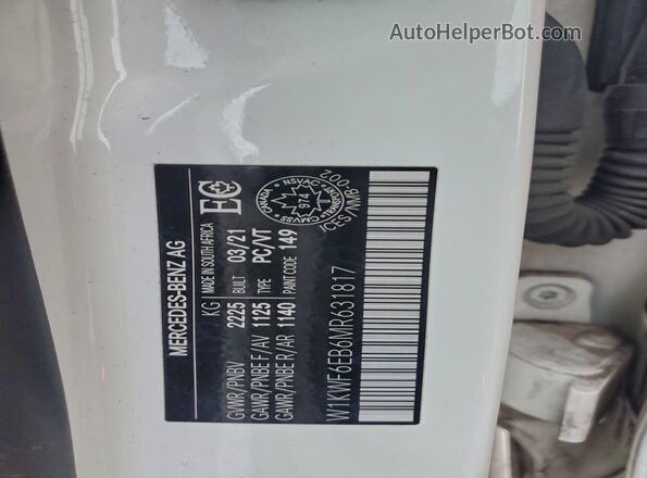 W1KWF6EB6MR631817 2021 MERCEDES-BENZ C White Вид наклейки з VIN-кодом