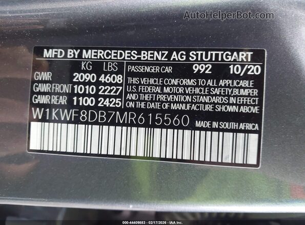 W1KWF8DB7MR615560 2021 MERCEDES-BENZ C-CLASS Gray ძრავის განყოფილების ხედი