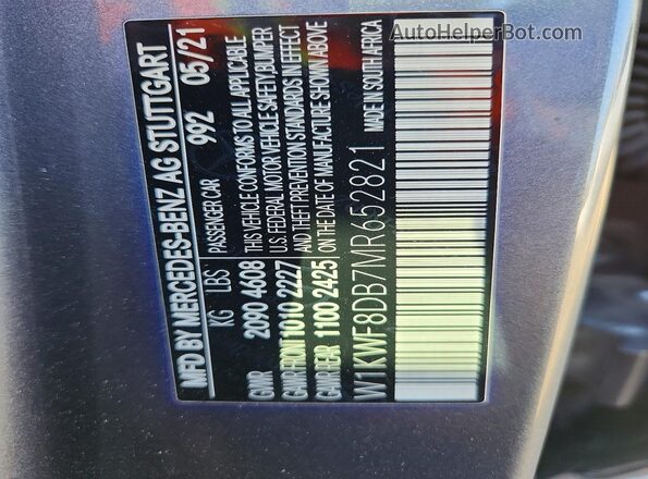 W1KWF8DB7MR652821 2021 MERCEDES-BENZ C Серый Вид наклейки с VIN-кодом