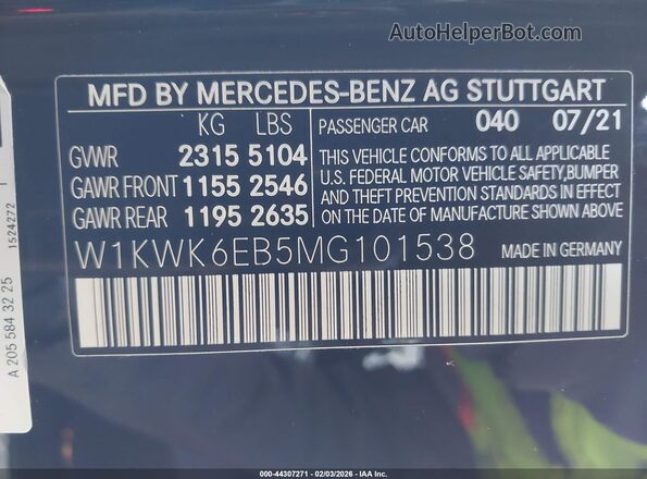 W1KWK6EB5MG101538 2021 MERCEDES-BENZ AMG C 43 Black Widok komory silnika