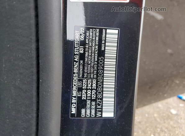 W1KZF8DB0NB089005 2022 MERCEDES-BENZ E Черный Вид наклейки с VIN-кодом