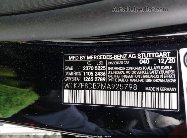 W1KZF8DB7MA925798 2021 MERCEDES-BENZ E-CLASS Черный Вид подкапотного пространства