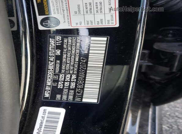 W1KZF8DB9MA920747 2021 MERCEDES-BENZ E Черный Вид наклейки с VIN-кодом