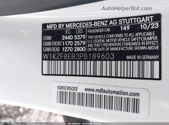 W1KZF8EB3PB189603 2023 MERCEDES-BENZ E-CLASS White Widok komory silnika
