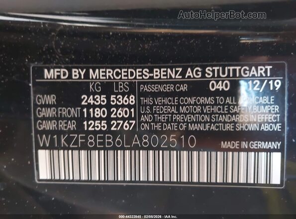 W1KZF8EB6LA802510 2020 MERCEDES-BENZ E-CLASS Black Widok komory silnika