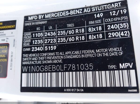 W1N0G8EB0LF781035 2020 MERCEDES-BENZ GLC 300 Белый Вид подкапотного пространства