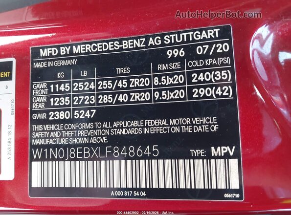 W1N0J8EBXLF848645 2020 MERCEDES-BENZ GLC 300 COUPE Красный Вид подкапотного пространства