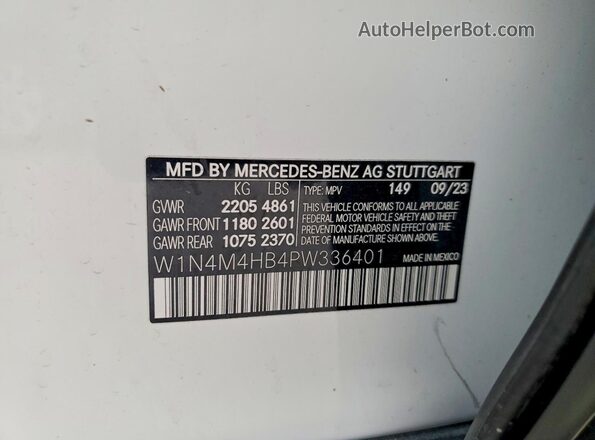 W1N4M4HB4PW336401 2023 MERCEDES-BENZ GLB-CLASS White Widok naklejki z numerem VIN
