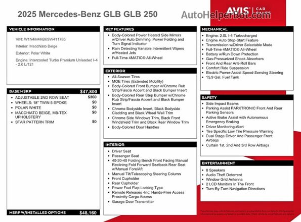 W1N4M4HB6SW411785 2025 MERCEDES-BENZ GLB-CLASS Белый Вид наклейки с VIN-кодом