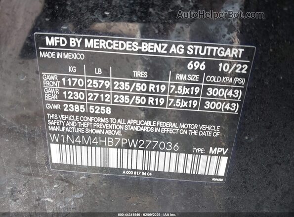W1N4M4HB7PW277036 2023 MERCEDES-BENZ GLB-CLASS Черный Вид наклейки с VIN-кодом
