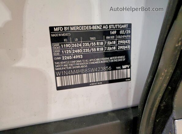 W1N4M4HB8SW423856 2025 MERCEDES-BENZ GLB-CLASS Белый Вид наклейки с VIN-кодом