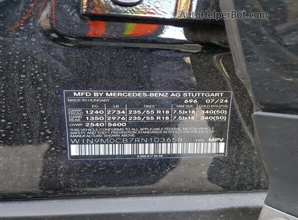 W1N9M0CB7RN103658 2024 MERCEDES-BENZ EQB Черный Вид наклейки с VIN-кодом