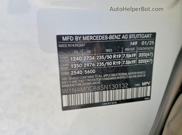 W1N9M0CB8SN130132 2025 MERCEDES-BENZ EQB Белый Панорамный вид салона 360°