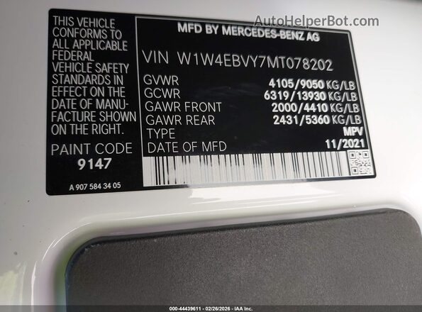 W1W4EBVY7MT078202 2021 MERCEDES-BENZ 500 White Vista del compartimento del motor