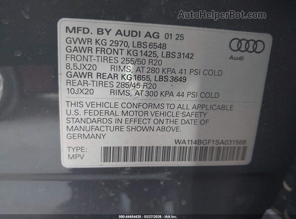 WA114BGF1SA031568 2025 AUDI Q6 E-TRON Gray Vista del compartimento del motor