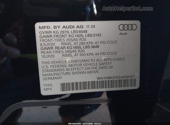 WA114BGF5SA020167 2025 AUDI Q6 E-TRON Черный Вид подкапотного пространства
