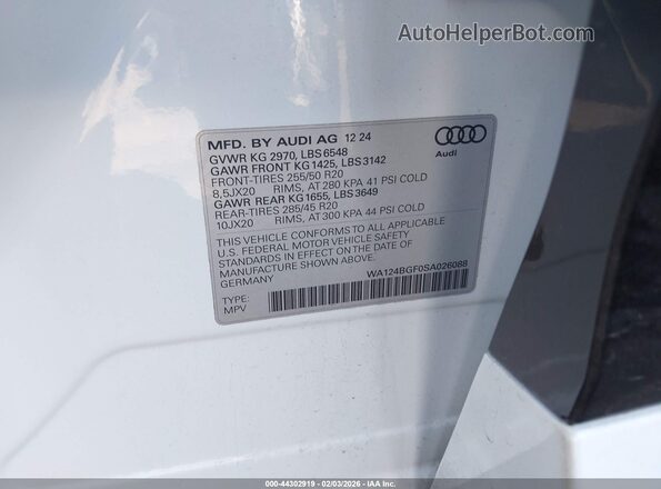 WA124BGF0SA026088 2025 AUDI Q6 E-TRON White Вид підкапотного простору