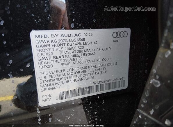 WA124BGF4SA042021 2025 AUDI Q6 E-TRON Черный Вид подкапотного пространства