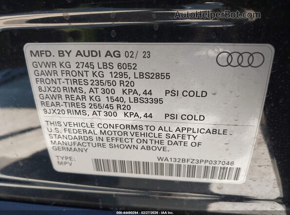 WA132BFZ3PP037046 2023 AUDI Q4 Черный Вид подкапотного пространства
