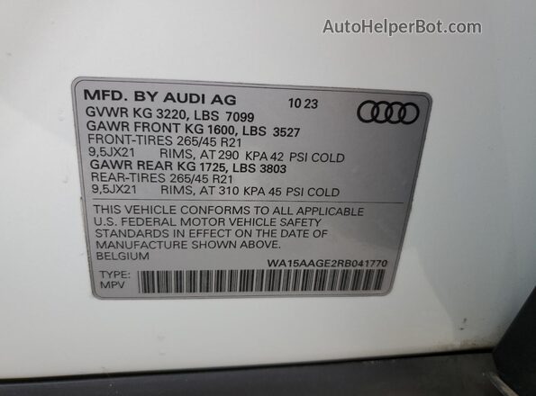 WA15AAGE2RB041770 2024 AUDI Q8 Белый Панорамный вид салона 360°