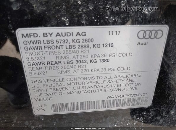 WA1A4AFY7J2091215 2018 AUDI SQ5 Черный Вид подкапотного пространства