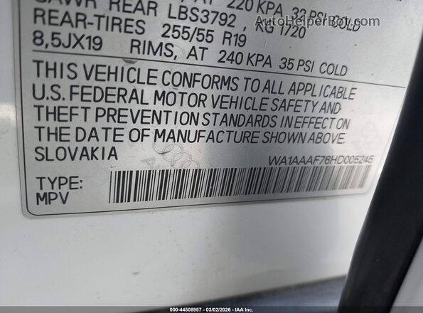 WA1AAAF76HD005245 2017 AUDI Q7 Белый Вид подкапотного пространства