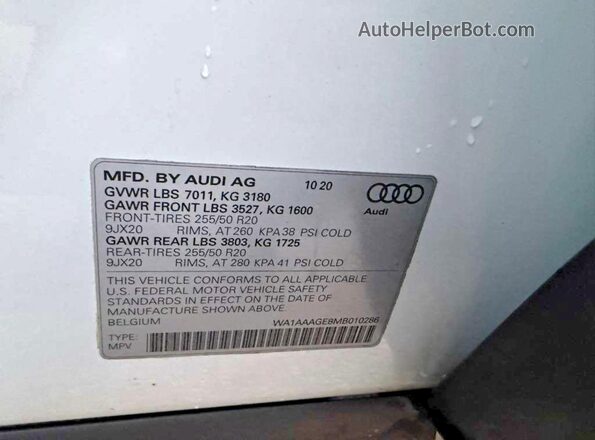 WA1AAAGE8MB010286 2021 AUDI E-TRON White უკანა სავარძლების ხედი