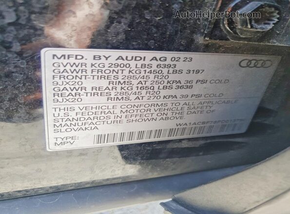 WA1ACBF76PD013750 2023 AUDI Q7 Черный Вид наклейки с VIN-кодом
