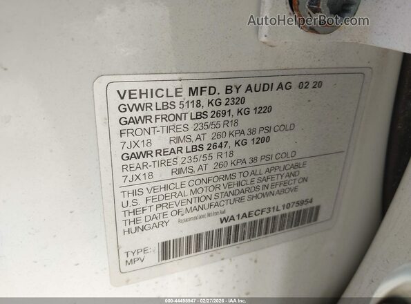 WA1AECF31L1075954 2020 AUDI Q3 White Vista del compartimento del motor