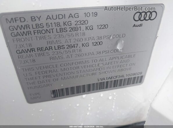 WA1AECF34L1028028 2020 AUDI Q3 Белый Вид подкапотного пространства