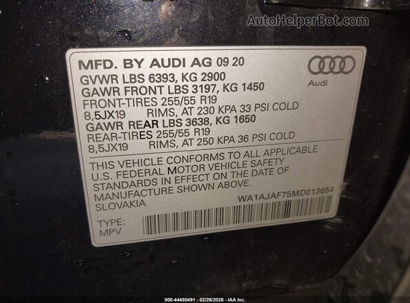 WA1AJAF75MD013654 2021 AUDI Q7 Черный Вид подкапотного пространства