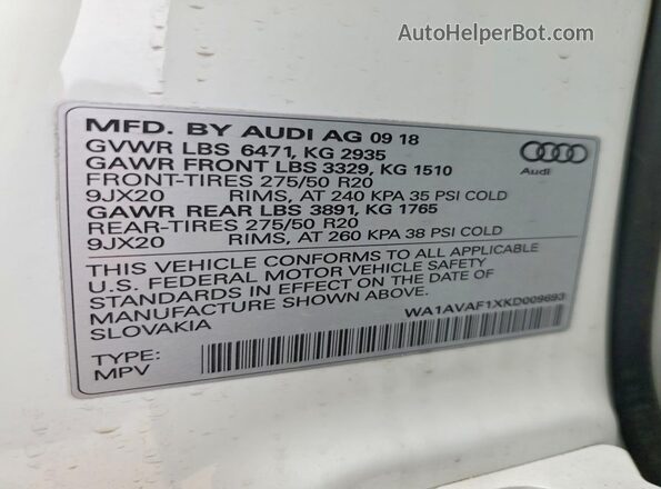 WA1AVAF1XKD009693 2019 AUDI Q8 Белый Панорамный вид салона 360°