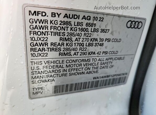 WA1AWBF12PD007978 2023 AUDI SQ8 White Widok naklejki z numerem VIN