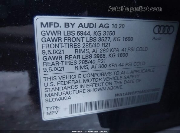 WA1AWBF76MD016652 2021 AUDI SQ7 Черный Вид подкапотного пространства